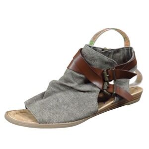 Womens Taupe Fabric & Brown Leather Wrap Sandal